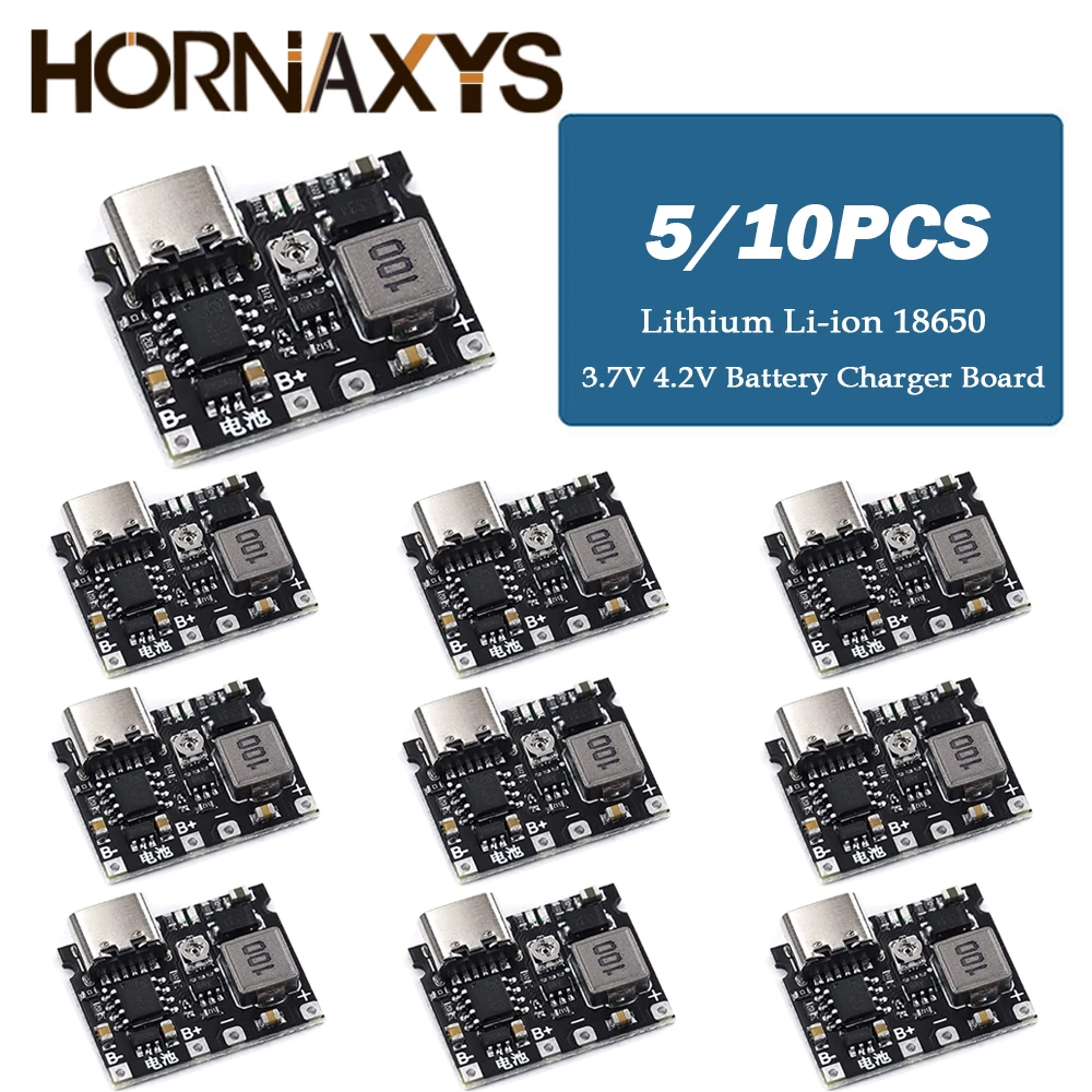 10pcs Lithium Li-ion 18650 3.7V 4.2V Battery Charger Board DC-DC Step Up Boost Module USB Type-C 2A Lithium Battery Fast Charge