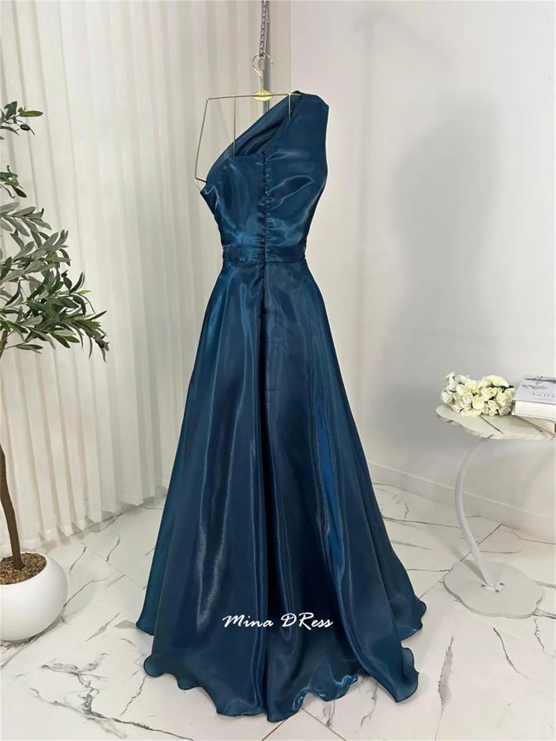 Mina Customized Slant Shoulder Arabic Evening Dress Luxury Party Dress Folds. Sleeveless Elegant Formal Women's Dresses Woman