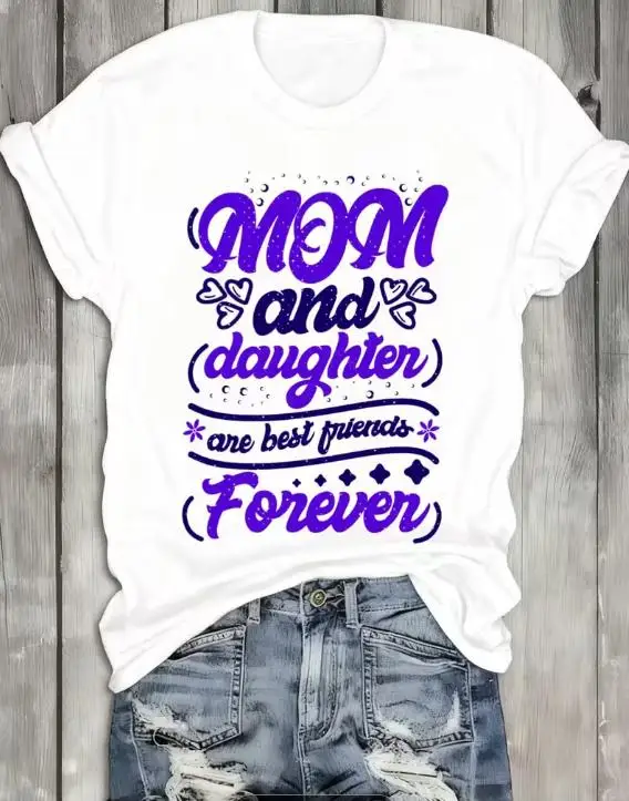 Women Mom And Daughter Are Best Friends Forever Graphic T Shirt Heart Floral Letter Print Round Neck Short Sleeve Casual Mother's Day Gift Everyday Tops