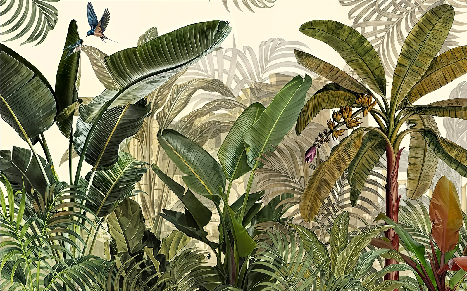 

Обои по индивидуальному заказу, фото Юго-Восточной Азии, тропический тропический лес, фреска с животными джунглей, украшение дома, банановые листья, 3d обои