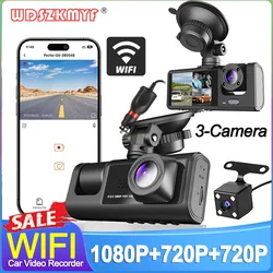 3-Channel Dash Cam for Cars HD 1080P WIFI Video Recorder Front and Rear View Camera for Vehicle Car DVR Dashcam Car Assecories