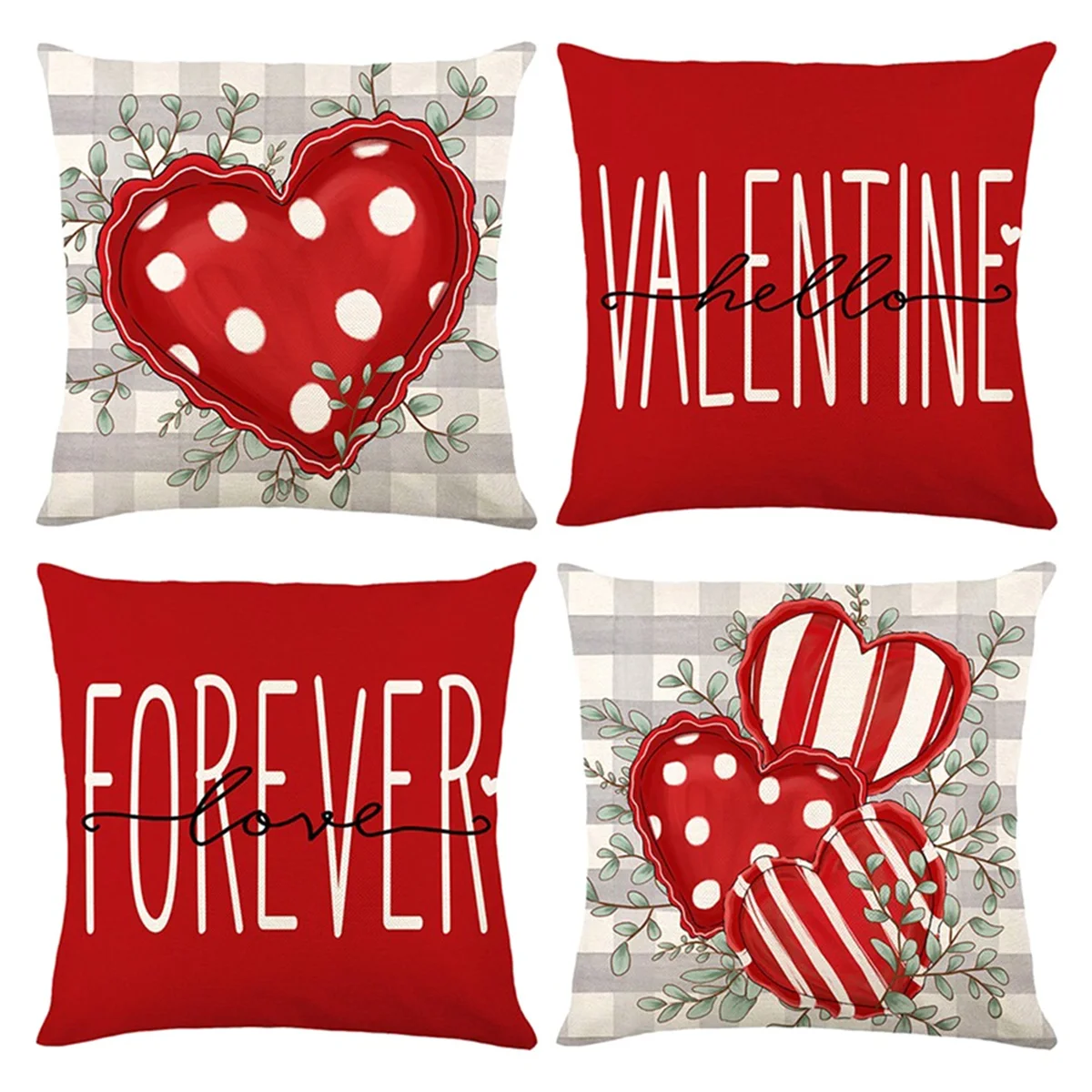 Valentine'S Day Pillow Covers Forever Loves Eucalyptus Leaves Throw Pillow Covers, Love Hearts Cushion Case Decoration