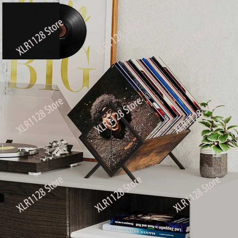 

Solid Wood Vinyl Record Rack Wrought Iron CD Storage Holder Large Capacity Desktop Organizer