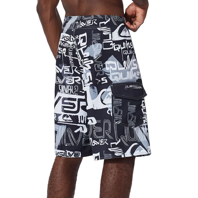 Men\'s Double Bermuda Beach Shorts, Fitness Muscle Printed Shorts, Water Sports, Surf Beach Shorts, Board Pants, Fashion Swimwear