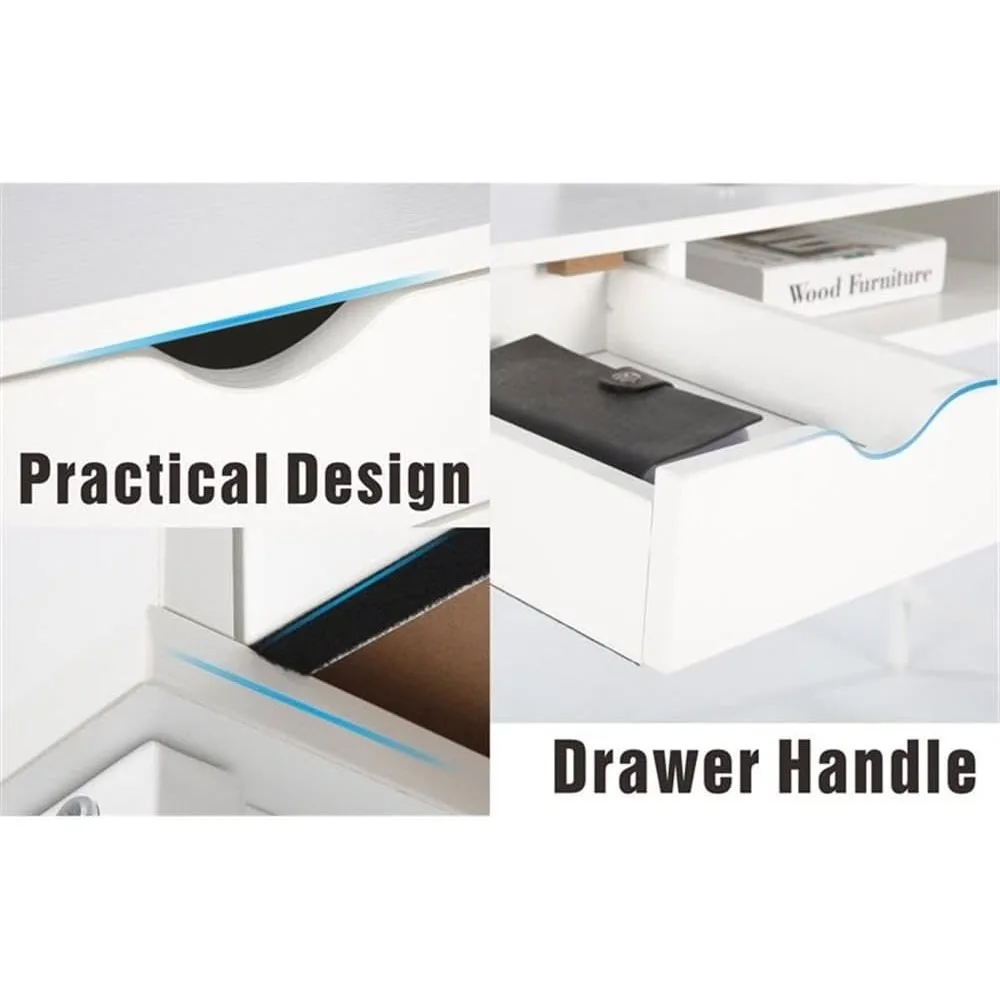 مكتب كتابة مقاس 48 بوصة مع أدراج، ومحطة عمل كمبيوتر محمول كبيرة للمكتب المنزلي الحديث مع مساحة تخزين، وأدراج بيضاء