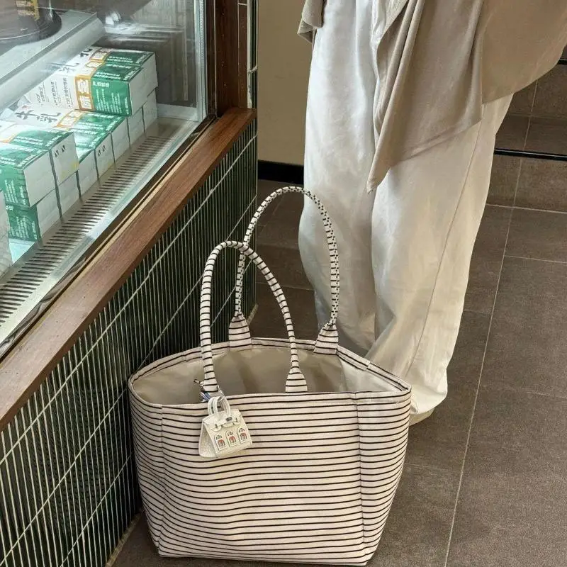 

Polka Dot Canvas Tote Bag For Women Large Capacity Striped Plaid Shoulder Style