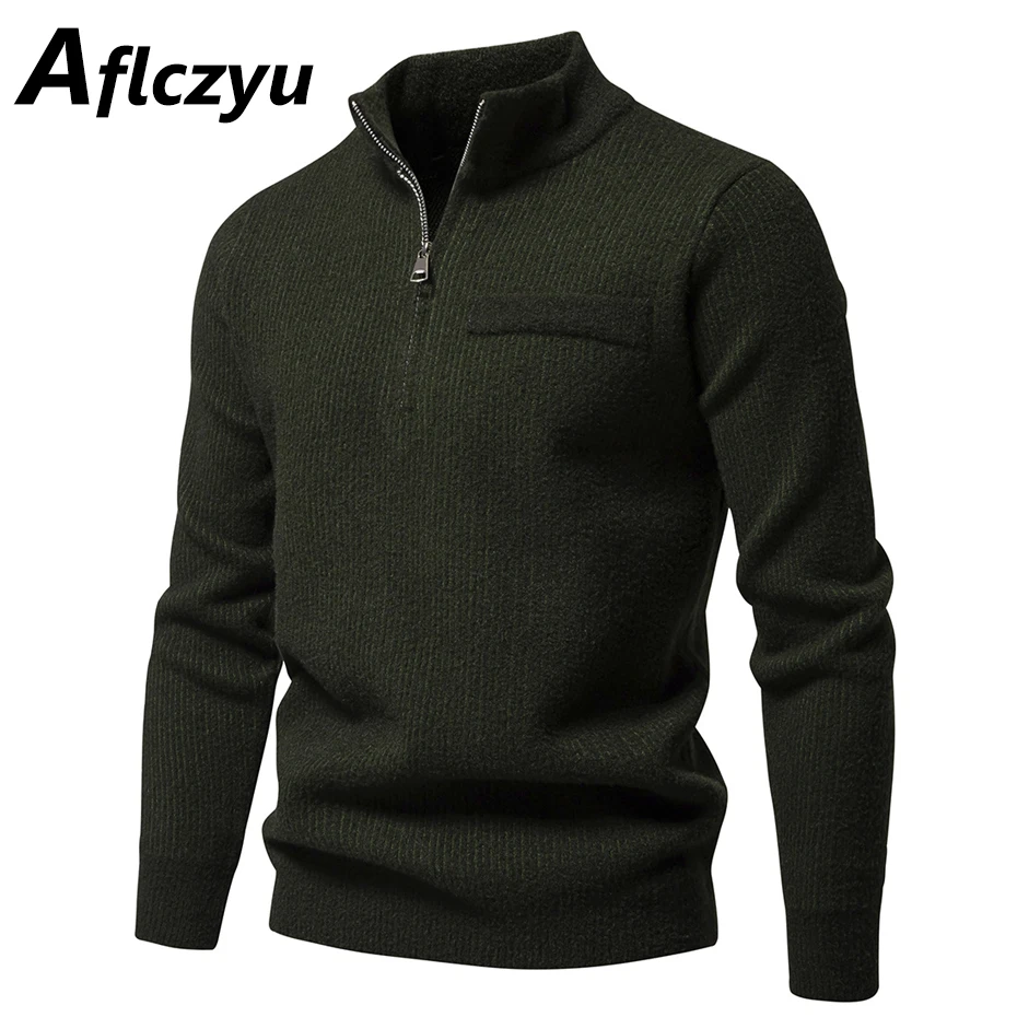 

Spring Autumn Knitted Sweater Men Solid Color Knitted Jumper Fashion Casual Half Zipper Pullover Male Sweaters Slim Fit