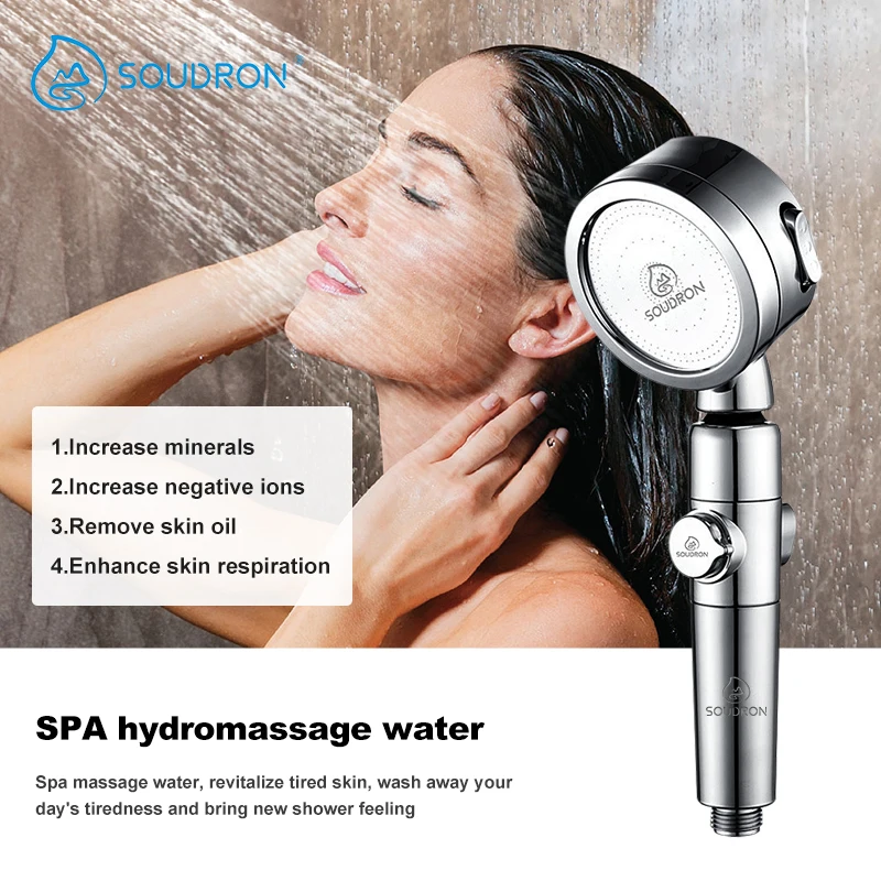 رأس دش محمول باليد بثلاث سرعات، رأس دش عالي الضغط موفر للمياه بنقرة واحدة، دش بالرش