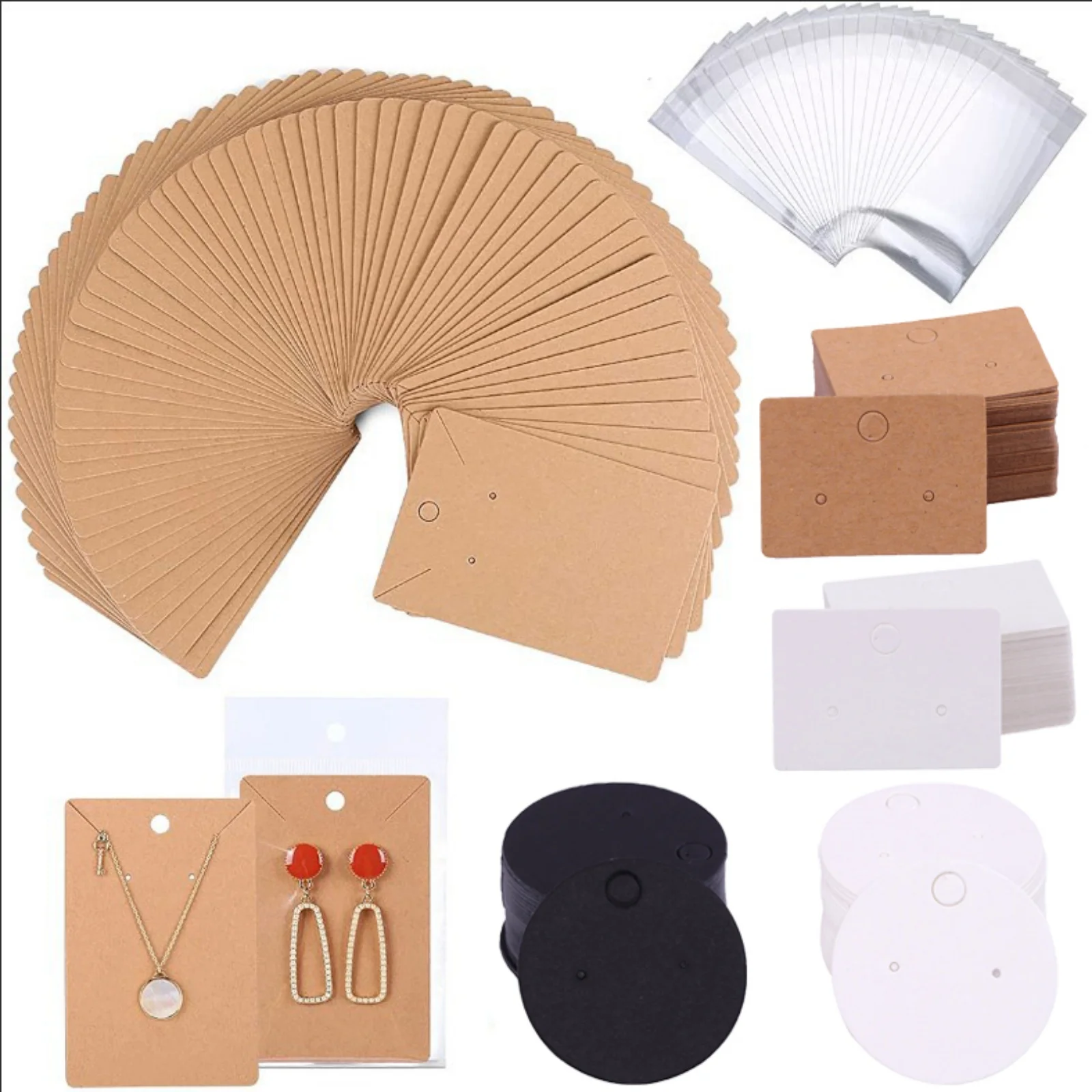 

50pcs/lot 6x9cm Earrings Necklaces Display Cards for Jewelry Packaging Cardboard Hanging Price Tag Card Kraft Paper Card