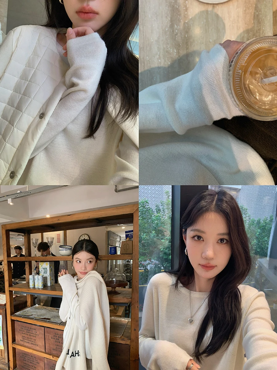 

Женский вязаный свитер Ibell Zhang с длинными рукавами и круглым вырезом, из смесовой шерсти, модный дизайн, базовый слой, верх из полиэфирного волокна