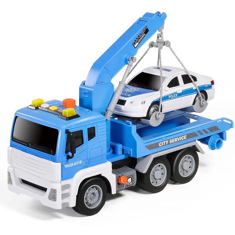 Children\'s trailer toy transport flatbed truck large crane crane road rescue car boy car toy birthday gift