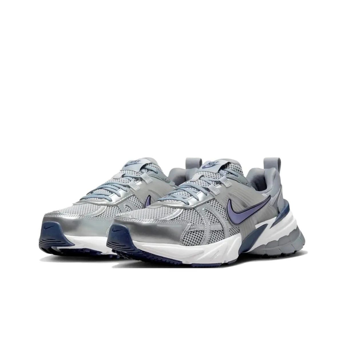 Nike V2K Run Wolf Grey/Midnight Navy Comfortable and versatile low-top Y2K retro running shoes for men Grey/Silver HJ4497-002