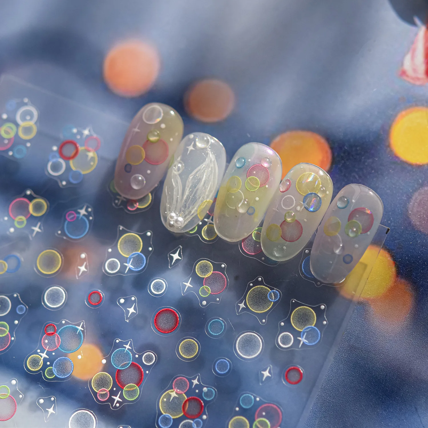 Cute Flash Colorful Dreamy Bubble Nail Art Stickers Designs High Quality Elegant Decoration Decal T-4848