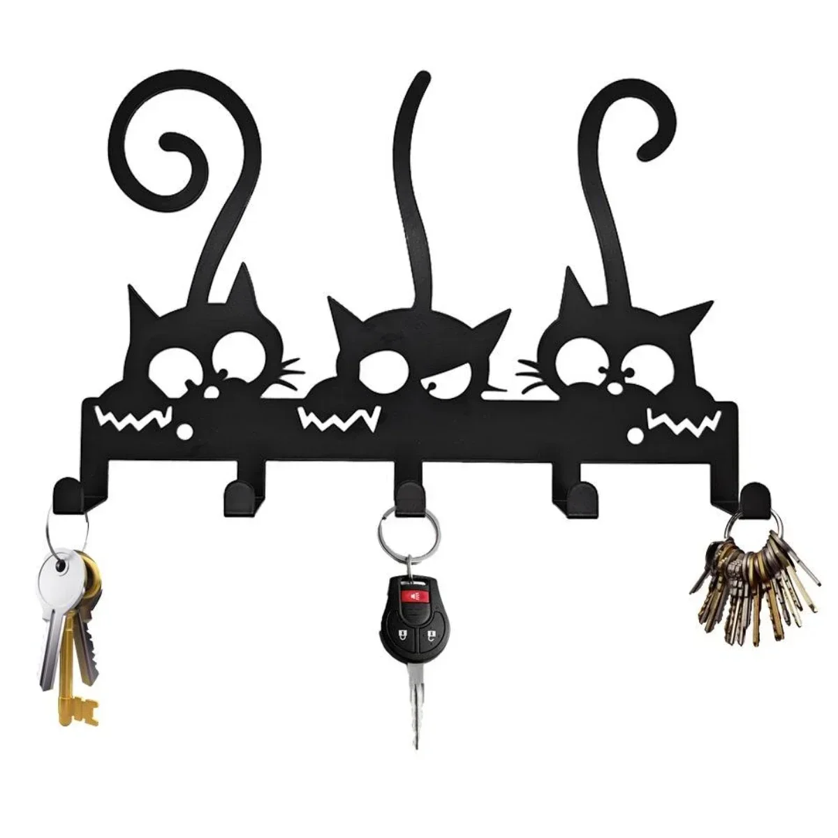 1pc Traditional Style Metal Cat Wall Hooks, Iron Key Holder with 5 Decorative Hooks for Keys, Hats, Towels, Hooks for Hanging