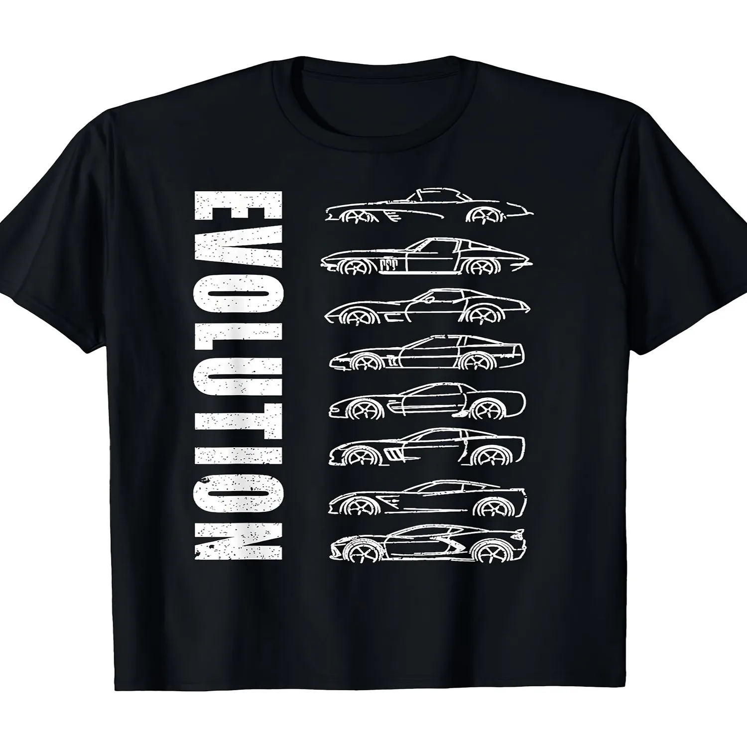 Men'S Evolution Graphic Tee Featuring White Car Silhouettes And Evolution Text - A Casual Short Sleeve Round Neck Shirt for Car Lovers, Comfortable for All Seasons And Machine Washable Funny Shirt, Cute Tee,