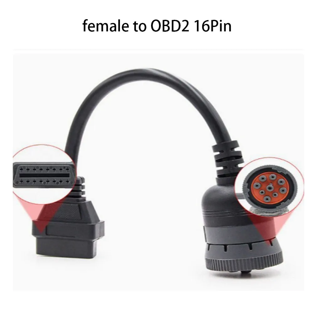 Heavy Duty Truck OBD Conversion Cable OBD1 to OBD2 Adapter with 9 Pin Female Port to Standard 16 Pin OBD2 Interface Universal
