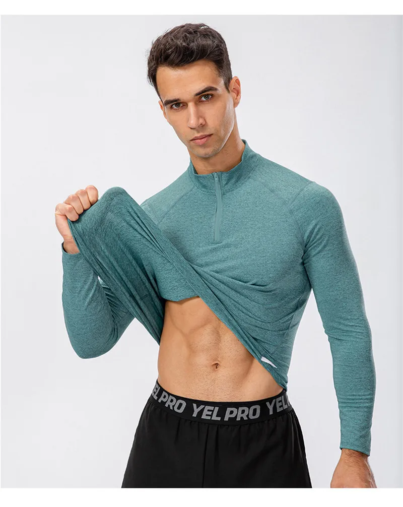 Solid Color Sports Long Sleeve Men Comprehensive Training Jogging Basketball Half Zip Sweatshirt Short Quick-drying Fitness Wear