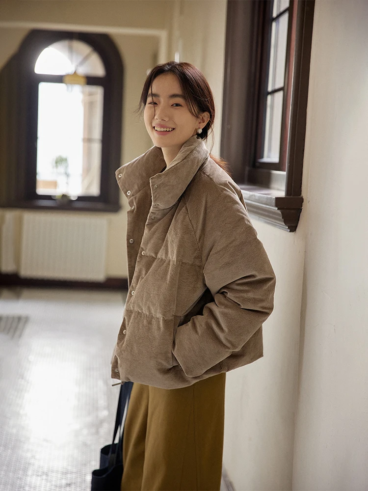 

Warmth 95 White Goose down ort Quilted Corduroy Stand Collar down Jaet Outerwear for Small Figures Nomumad Casual Loose Fit