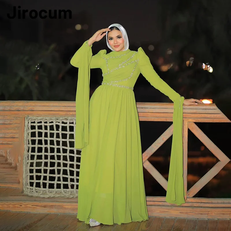 

Jirocum Платье для выпускного вечера с круглым вырезом и длинным рукавом с блестками Мусульманские вечерние платья по индивидуальному заказу Элегантное платье длиной до пола для торжественных случаев