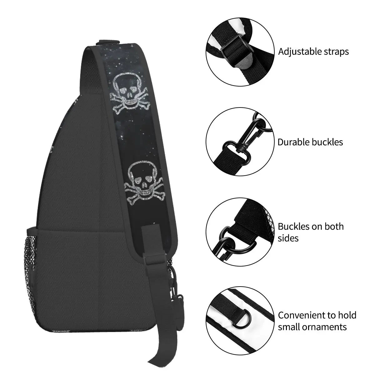 Sac à bandoulière unisexe Silver Skull SqueleProfession, sacs de poitrine à poches, sac de voyage, sac de messager de sport, sac initié par les adolescents