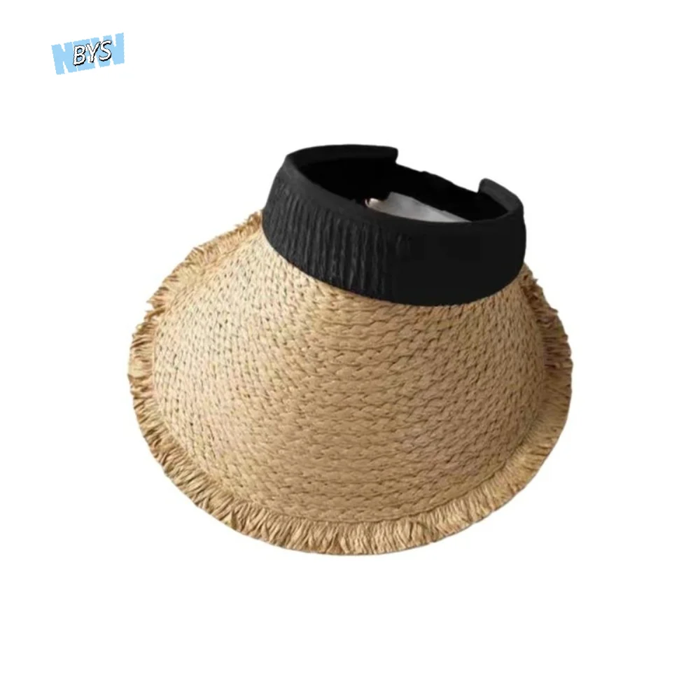 

Simple Woven Straw Visor Cap Sunscreen Hollow Empty Top Hat French Style Breathable Summer Sun Cap Girl