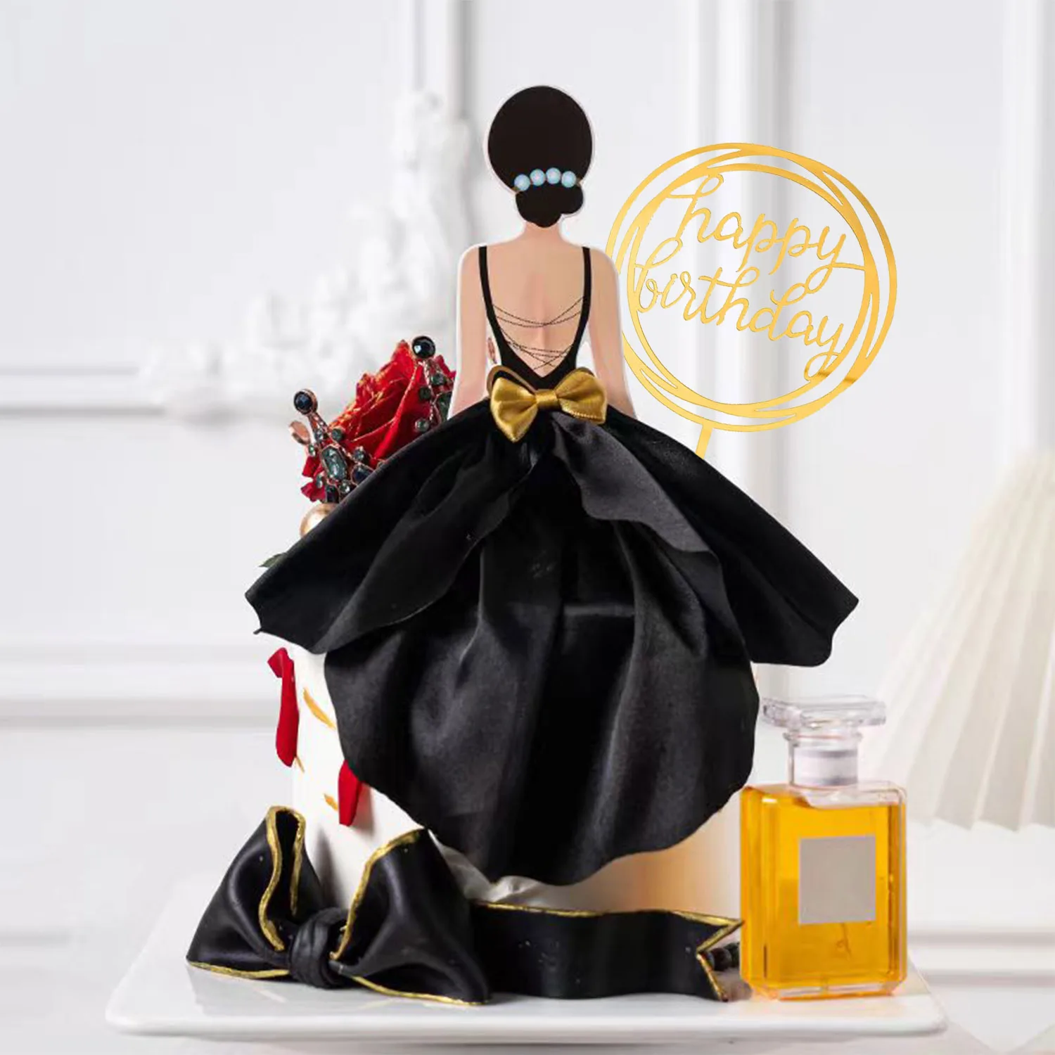 Adornos creativos para tartas de cumpleaños, vestido de gasa de seda en la espalda, decoración para tartas de fiesta, 2 piezas