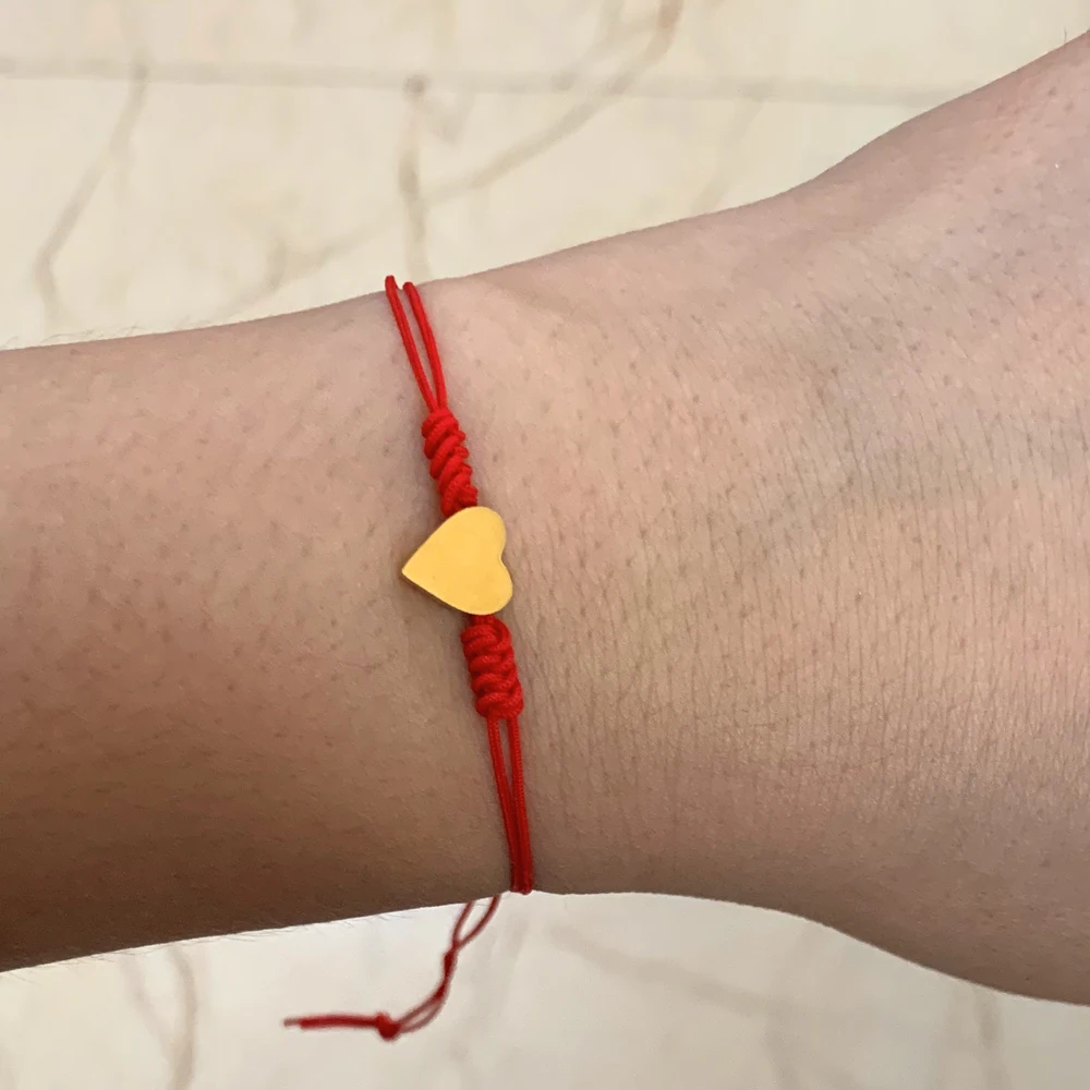 Handmade Red Rope Glossy Steel Heart Charm Wristband Bracelet for Women Causal Wrist String Strand Arm Cuff DIY Making Jewelry