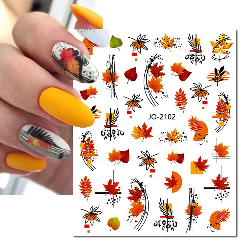 3d Nail Art Stickers Autumn Red Fruits Maple Leaves Lowrie Adhesive Sliders Decals For Nails Tips Decorations Manicures