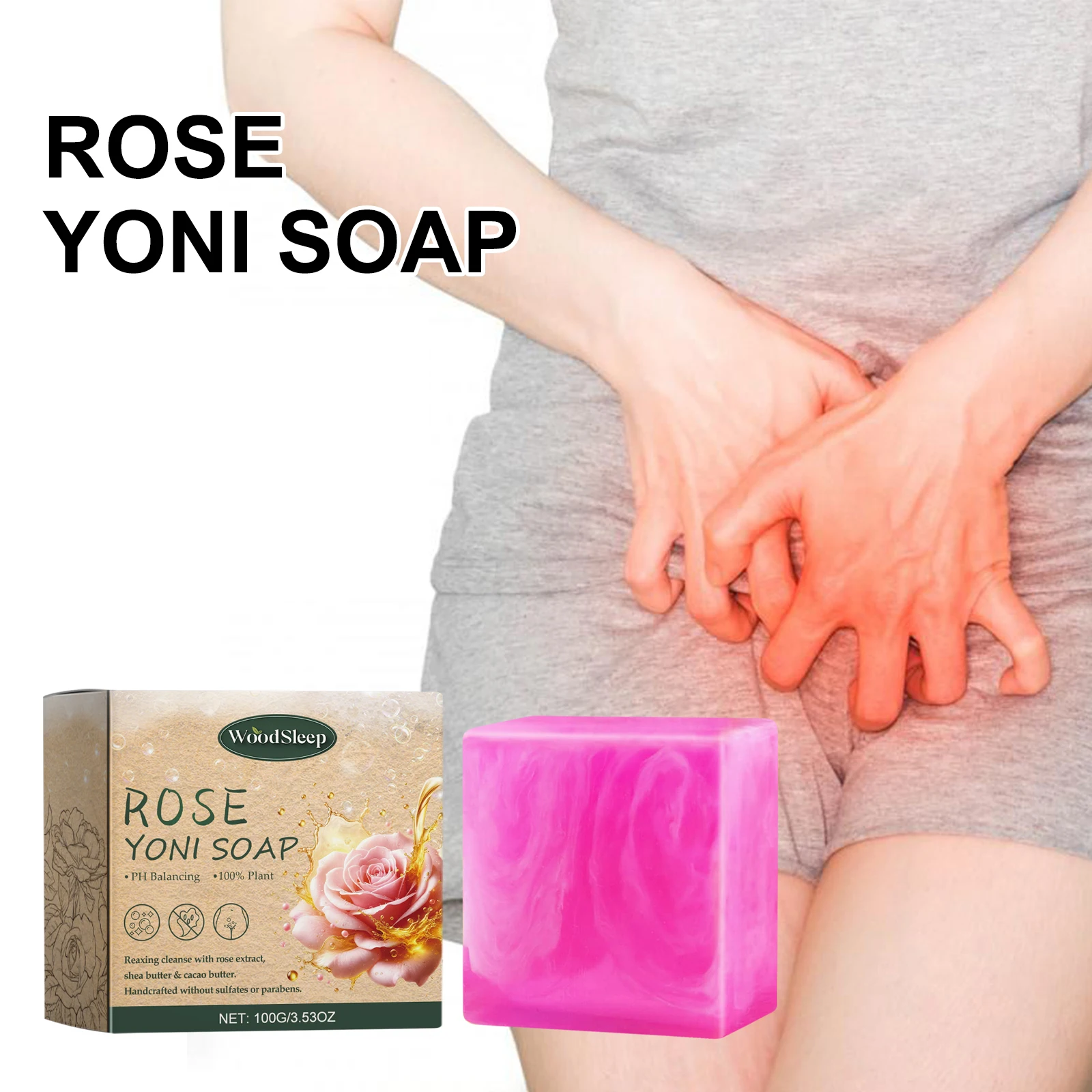 

WoodSleep Rose-scented soap: for feminine intimate care, female skin care, bathing and cleansing, relieving odors and itching.