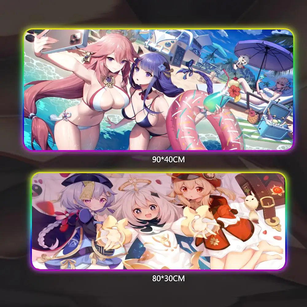 

Anime Mousepad Genshin Impact Mouse Pad Gamer Luminescence Led Mouse Pad Gaming Table Rgb Deskmat Keyboard Pc Mousepad