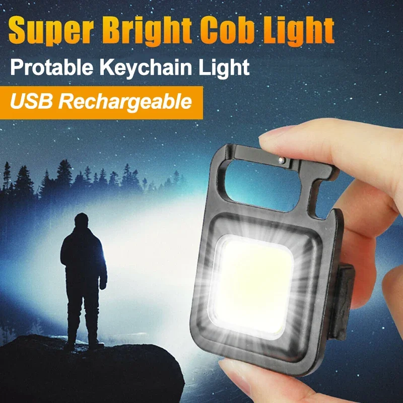 Portable Mini LED Flashlights USB Rechargeable Keychain COB Work Light Bottle Opener Lamp Outdoor Emergency Magnet Torch Lights