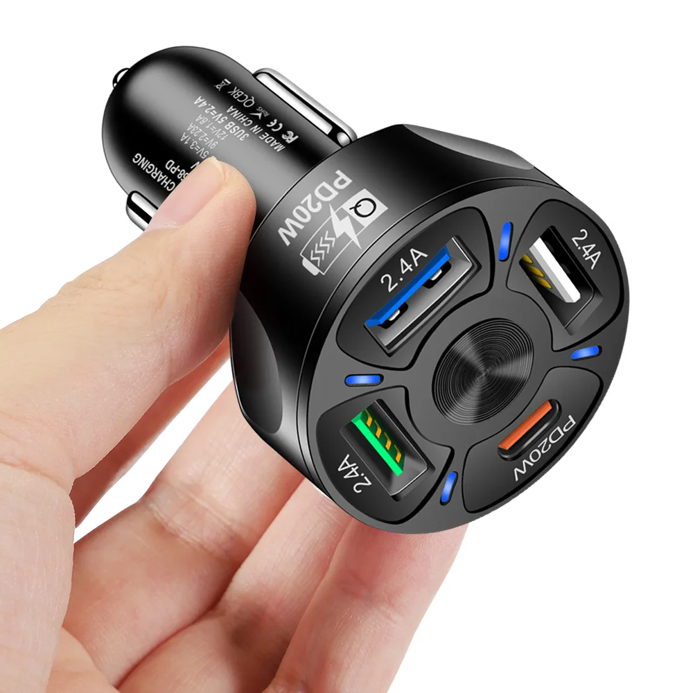 

Автомобильное зарядное устройство 250 Вт, 5 портов, быстрая зарядка PD QC3.0 USB C, автомобильное зарядное устройство для телефона, адаптер типа C в автомобиле для IPhone
