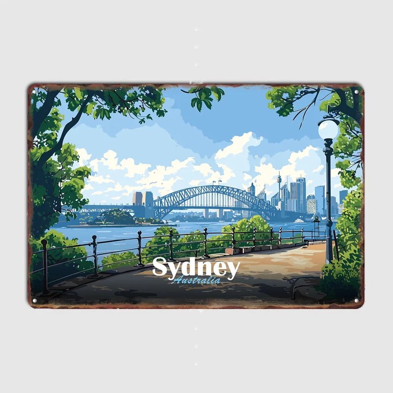 Home Bar Sydney - シドニーハーバーブリッジビュー風景トラベルポスターメタルサイン屋内屋外家の装飾バーカスタムポスター壁部屋の装飾