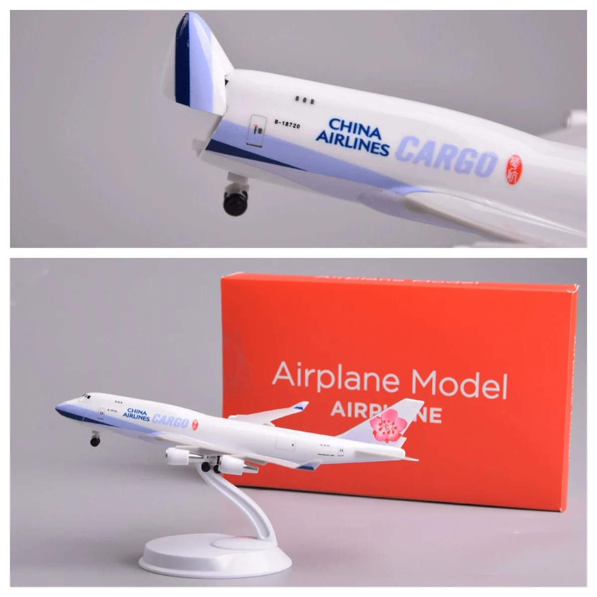 

20cm Scale Aircraft B747 China Airways Cargo Model Airplanes ABS Child Toy Planes Collectible with Base Hatch Can Be Opened