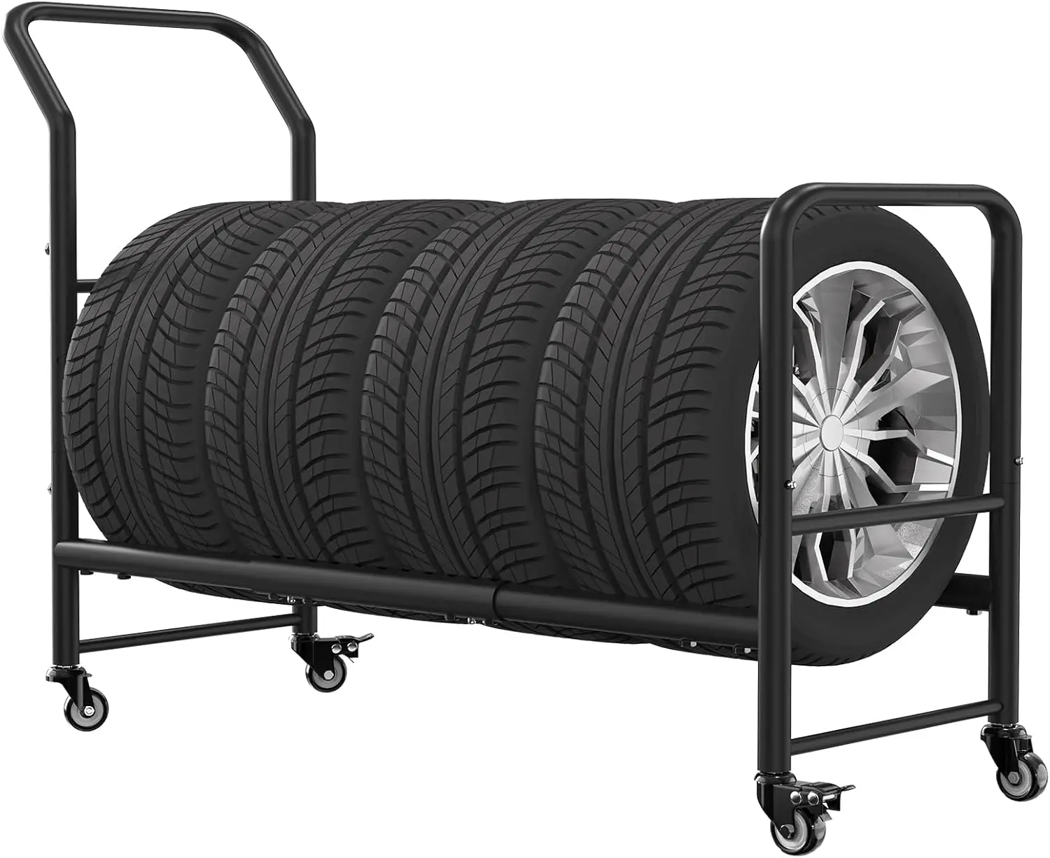 

Heavy Duty Rolling Tire Rack Cart, 43.3x34x13.7 Inch Mobile Tire Storage Stand with 4 Wheels for Garage, Auto Shop