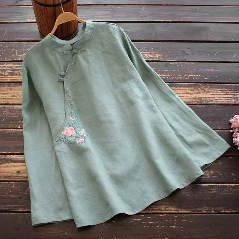 Hanqipao الصينية للنساء ، الملابس التقليدية ، قميص ريترو طويل الأكمام ، الكتان القطني ، قمة السيدات ، شيونغسام الإناث العرقية ،