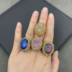 New color Sapphire Crystal ring exquisite fashion handmade rhinestone ring women's wedding banquet jewelry