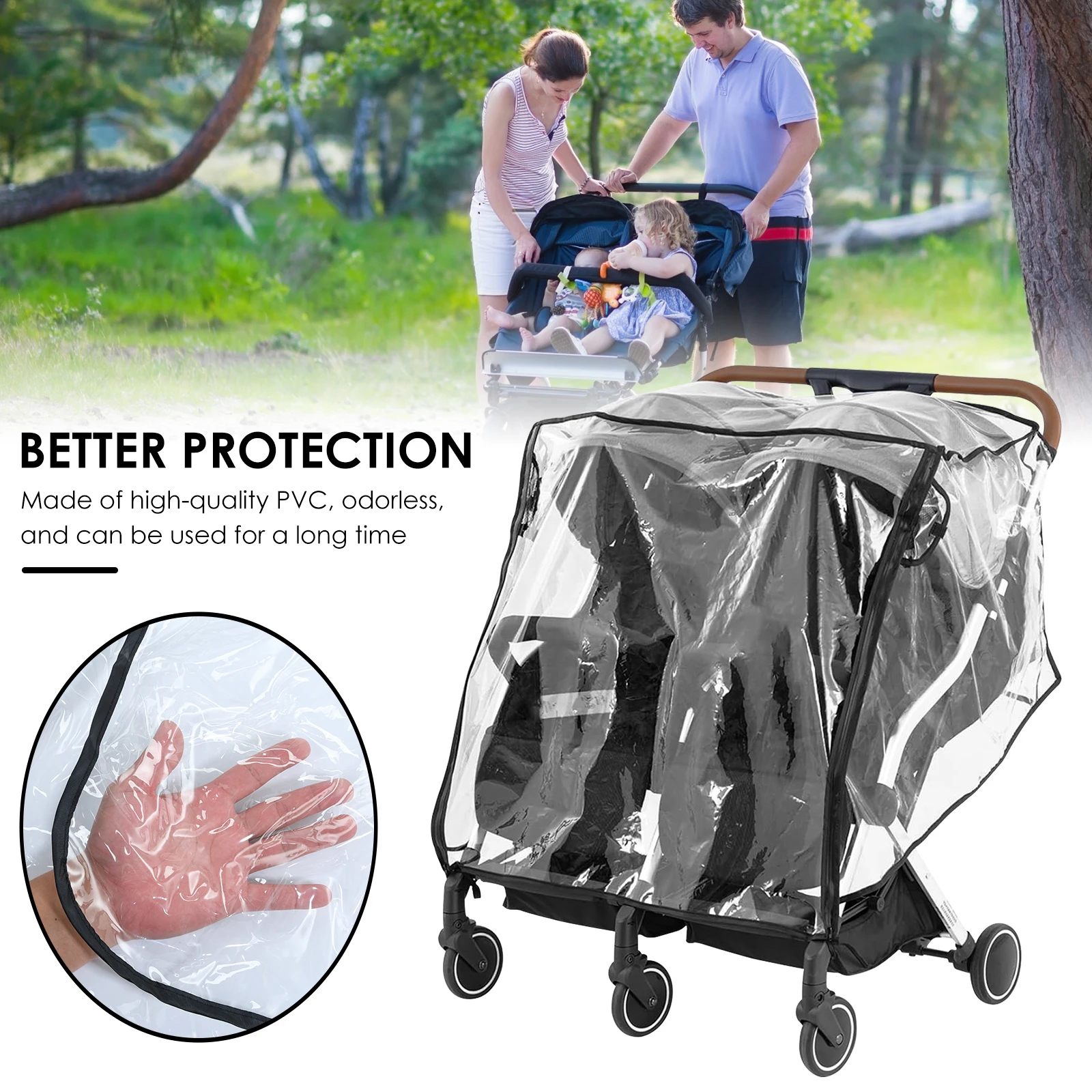 Twins Baby Stroller Rain Cover Universal Cart Raincoat Transparent Wind Dust Shield Travel Outdoor Stroller Accessories
