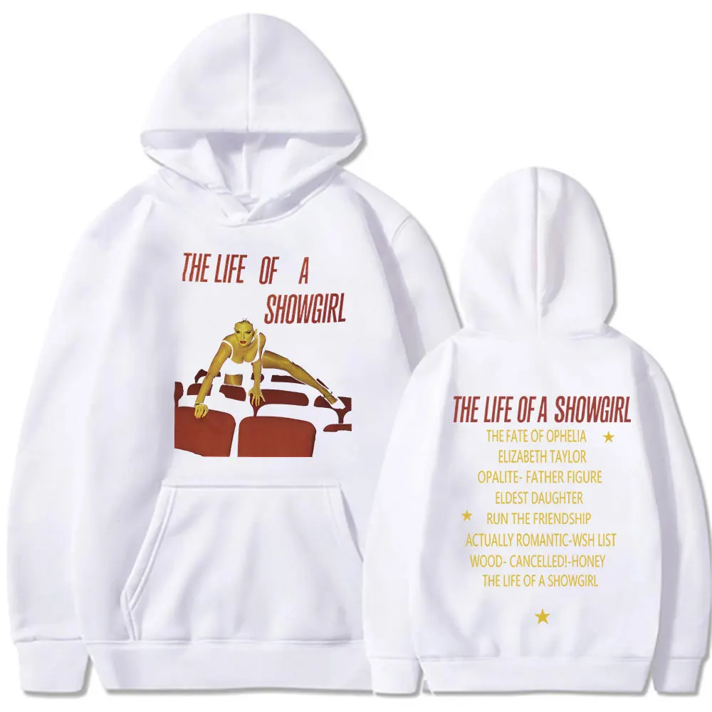 ألبوم The Life of A Showgirl 2025 سترة بغطاء للرأس للرجال والنساء موضة Harajuku سترة بقلنسوة بلوفرات صوف غير رسمية ملابس الشارع