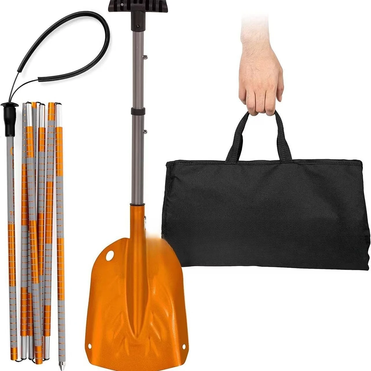 Outdoor Snow Detection Rod, Aluminum Alloy Snow Shovel Search and Rescue Tool Snow Depth Measurement Equipment Portable Set