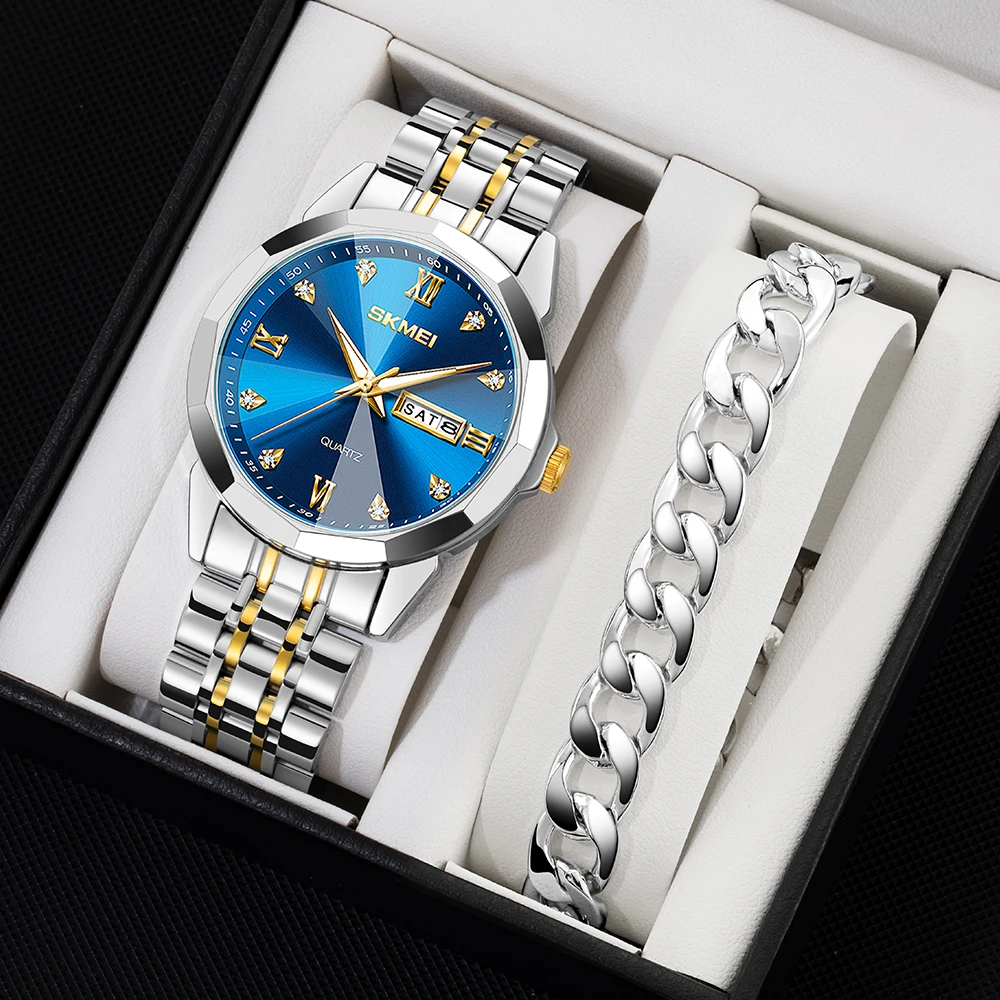 SKMEI Luxury Quartz Wristwatch Mens Original Watch Movement Stainless Steel Waterproof Luminous Watches Reloj Hombre