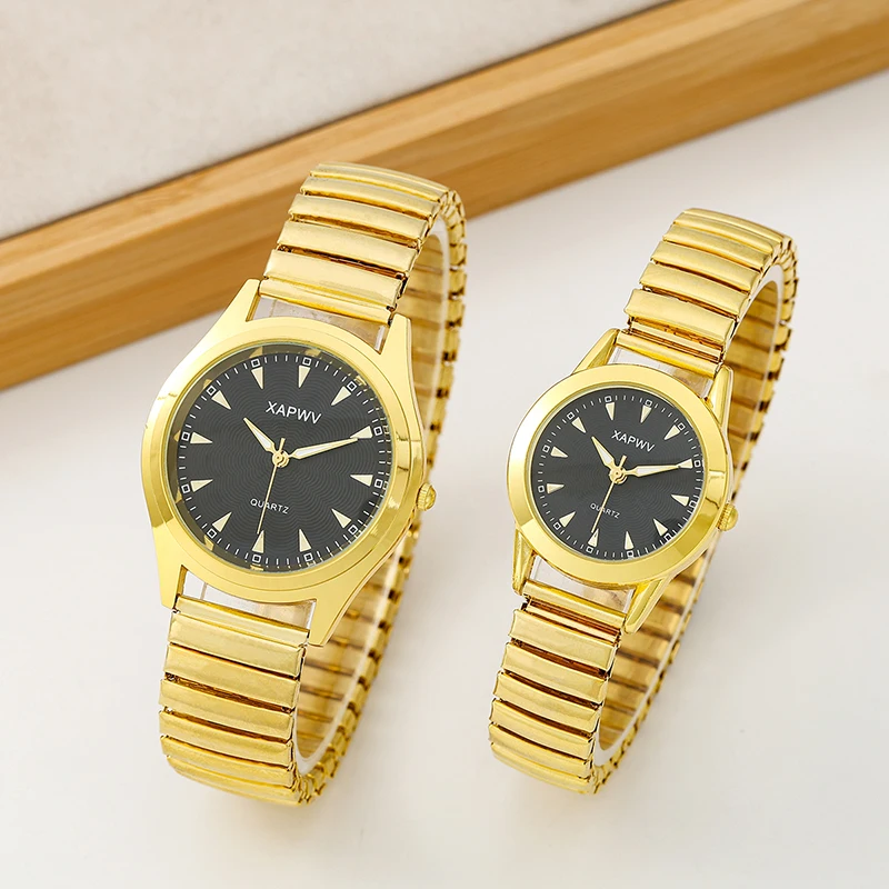 ลำลองสุภาพสตรีวัยกลางคนและผู้สูงอายุนาฬิกาเหล็กสปริงยืดหยุ่นคู่นาฬิกาแฟชั่นของขวัญนาฬิกาควอตซ์ผู้ชาย