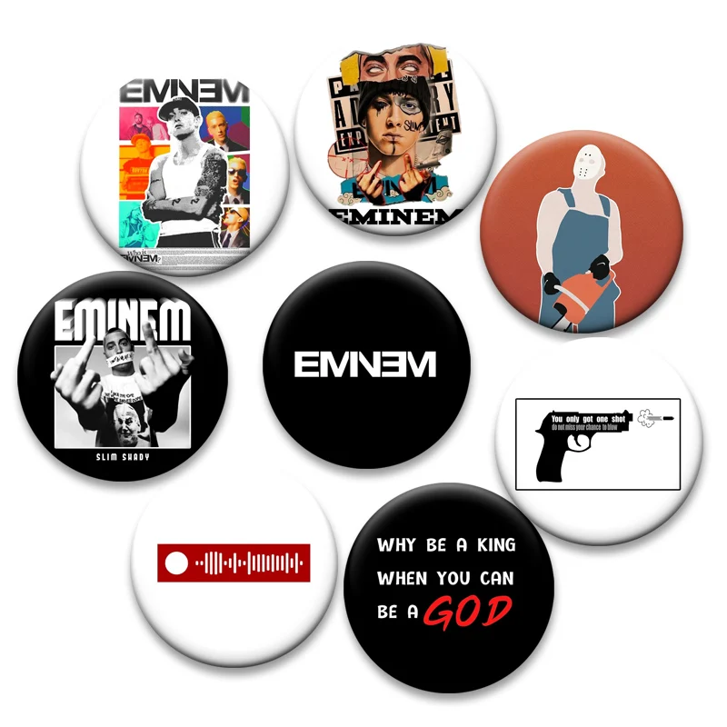 Eminem Music Album Cover CD Badge Music Singer Round Handmade Brooches Exquisite Tinplate Pins for Backpack Clothes Jewelry Bag