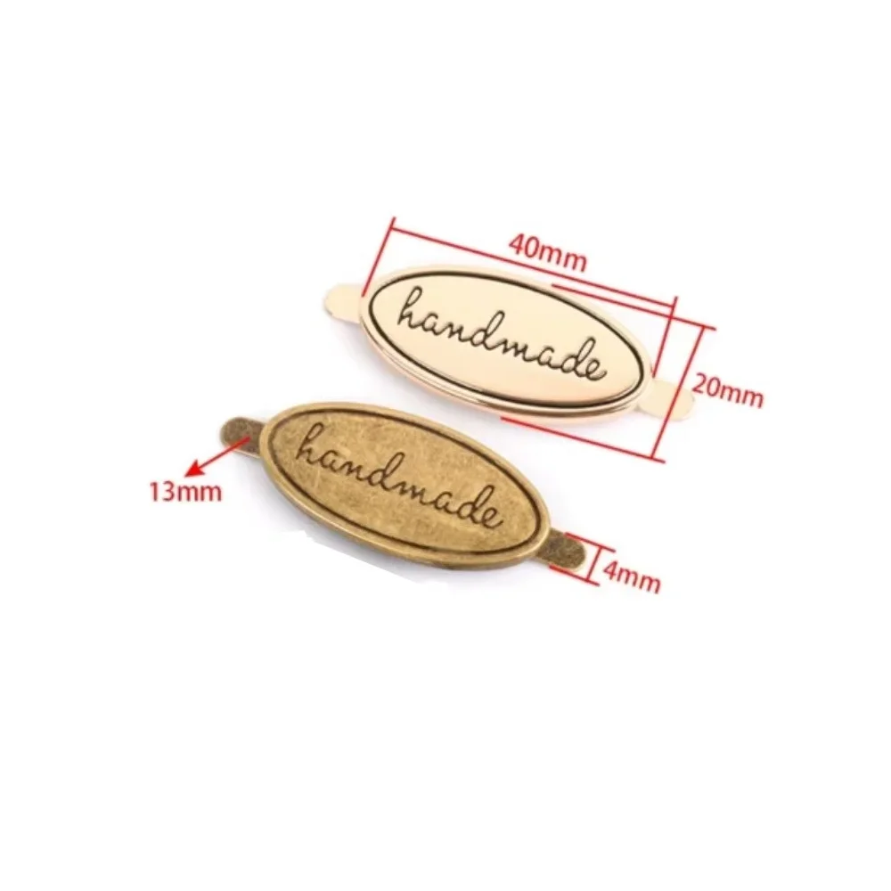 5PC Hand Made Metal Labels Gold Silver Color Craft Garment Labels Tags For Bags Purse Hand Made Letter Printed DIY Sewing Labels
