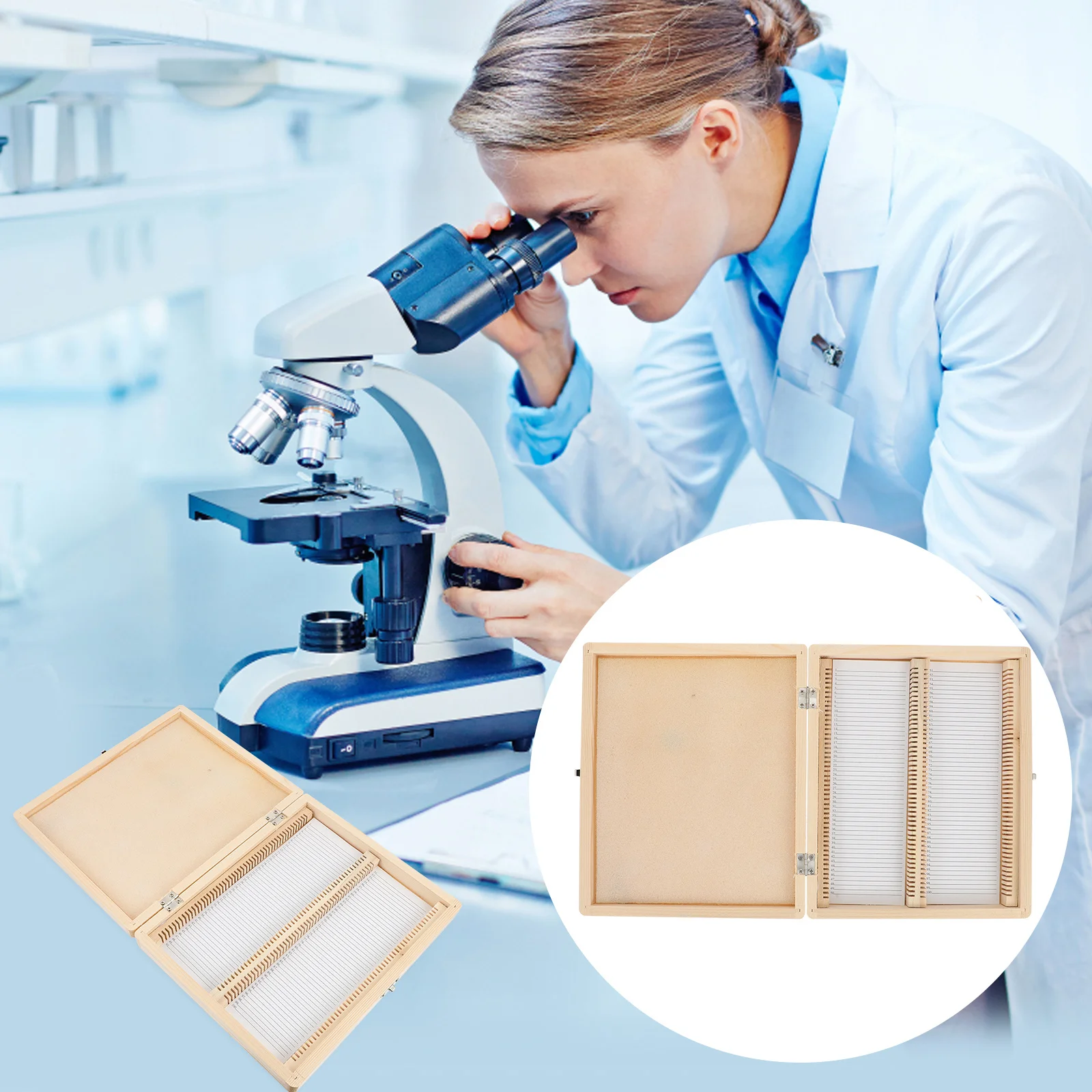 

50-Slot Wooden Storage Box Microscope Slide Holder For Lab Specimen Collection Teaching Equipment Wood Microscope Slide