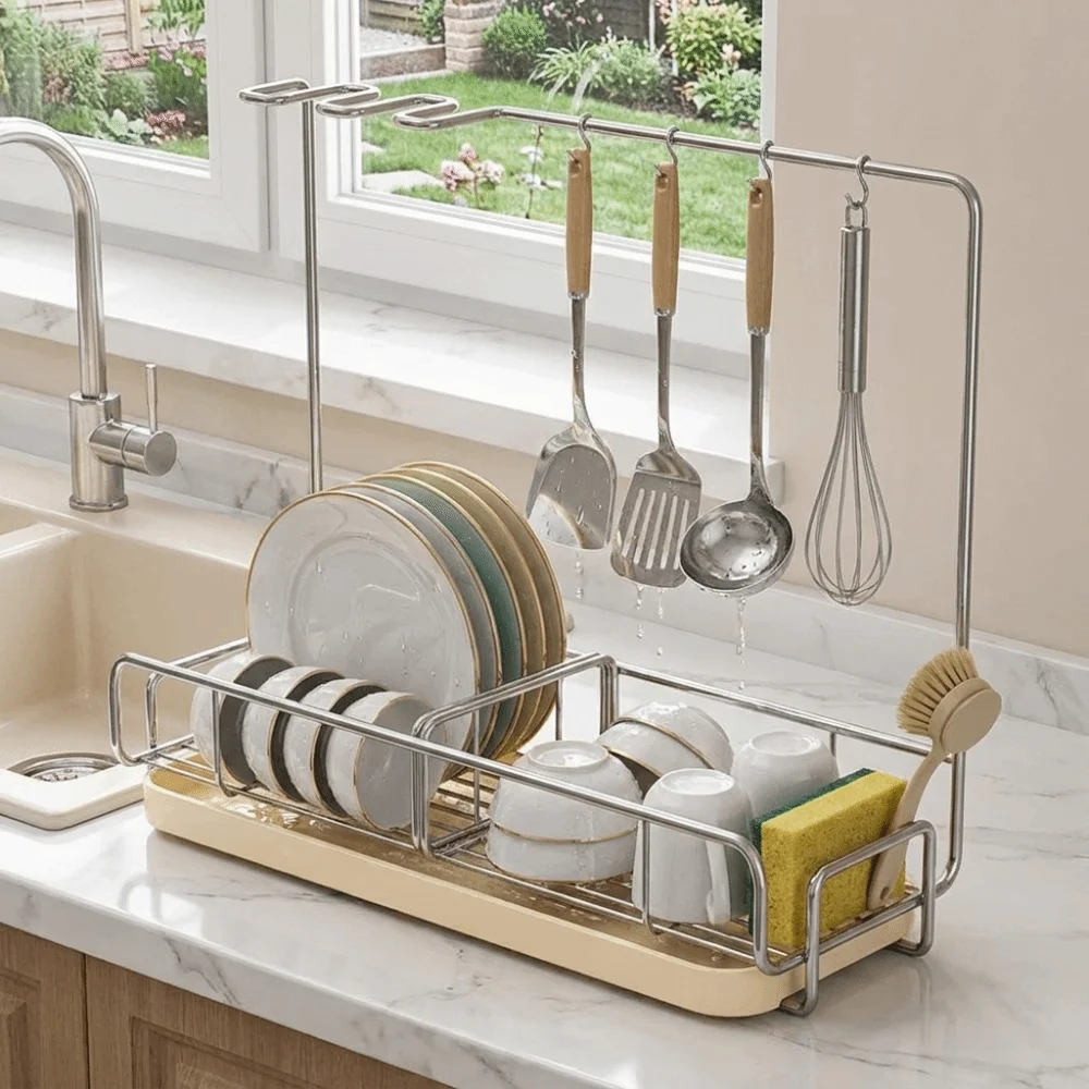 Detachable Drip Tray Dishcloth Drying Rack Quick Draining Open Hollow Structure Sponge Holder Rustproof Metal