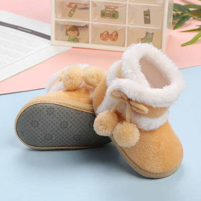 Newborn Baby Girls Boys Soft Booties Solid Pompom Snow Boots Infant Toddler Newborn Warming Shoes New Fashion Comfortable Shoes