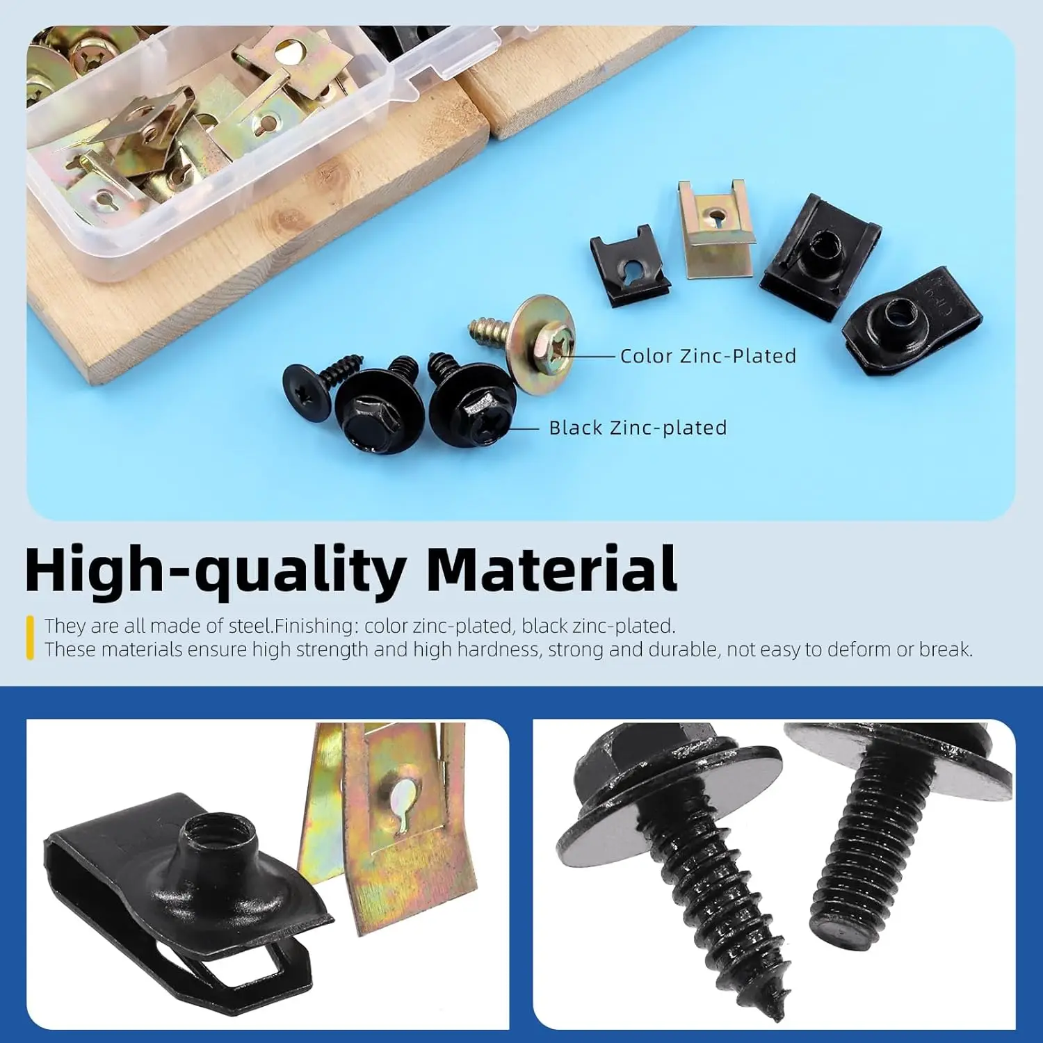 64개 U자형 클립 및 바디 볼트 나사 키트 자동차 클립 자동차 U 너트(셀프 태핑 나사 포함) 범퍼 펜더 트림 패널용