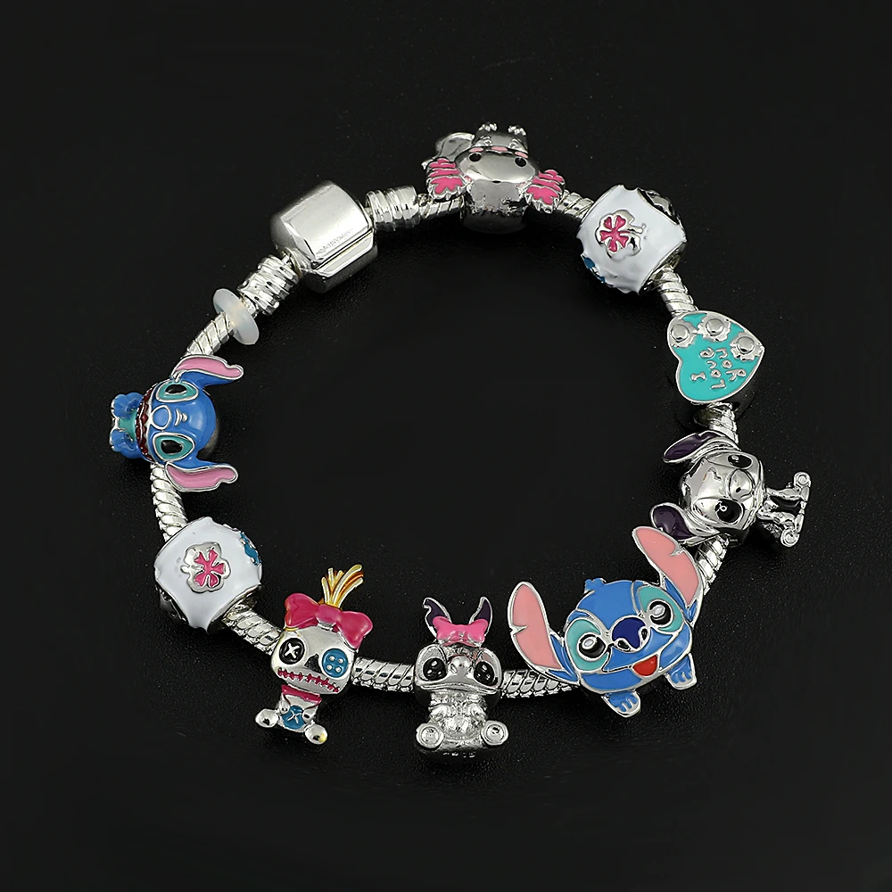 Disney Stitch Enamel Beads Bracelet Anime Lilo & Stitch Bangle DIY Fashion Women Hand Accessories Jewelry Gifts for Girls