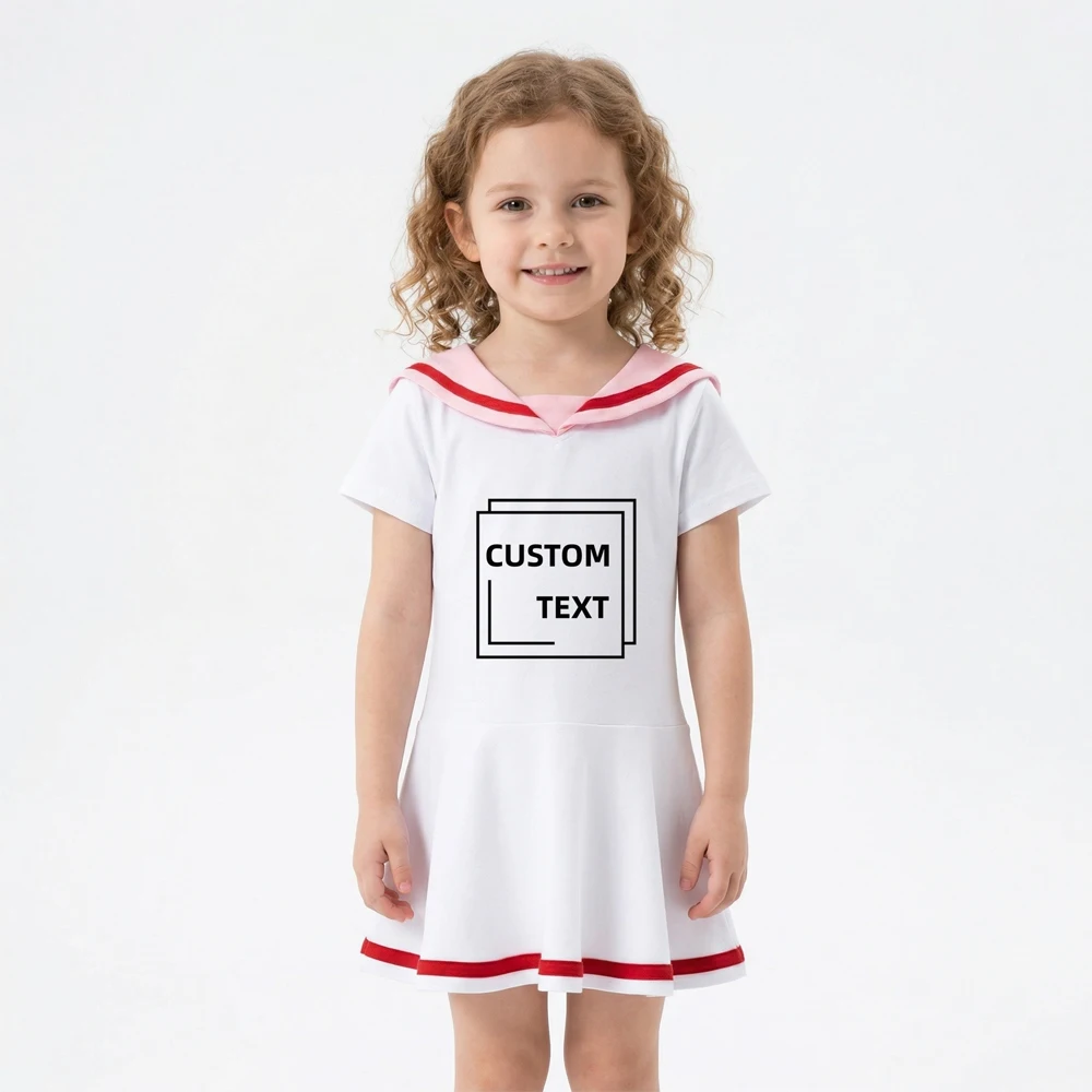 

Your Custom Text Girls Dress Contrasting Color Sailor Collar Children's Mini Dresses Personalized Logo Photo Name Blank